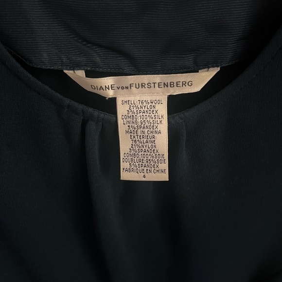 Vintage Diane Von Furstenberg Navy Wool‎ Silk Blend Button Sheath Midi Dress - Picture 7 of 9